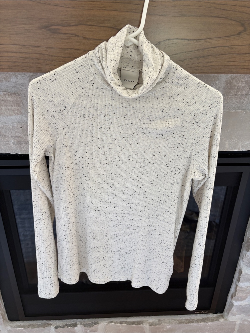 Varley Cream Speckled Turtleneck Long Sleeve Top